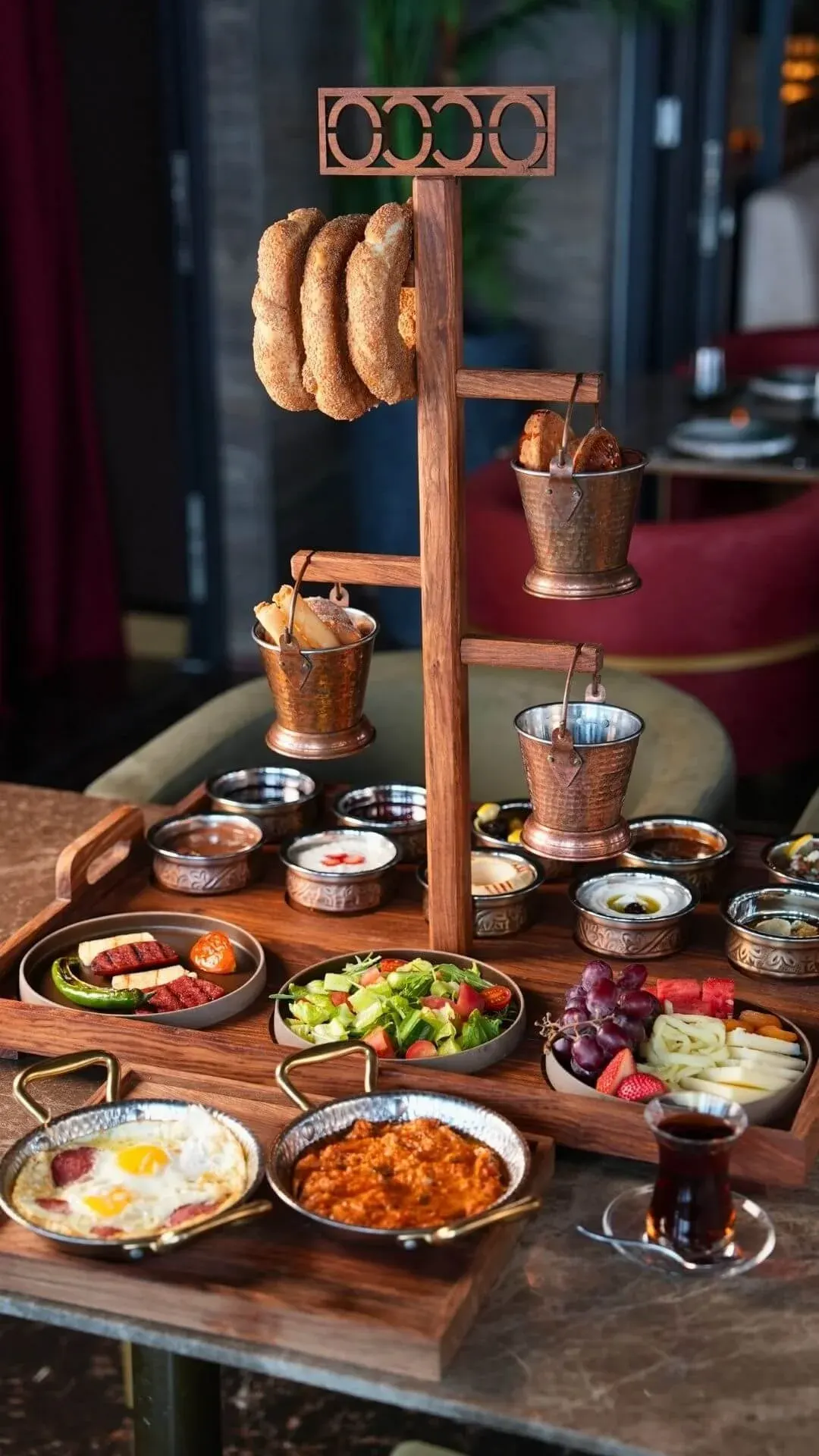 Turkish breakfast spread at OCCO with cheeses, jams and fresh bread