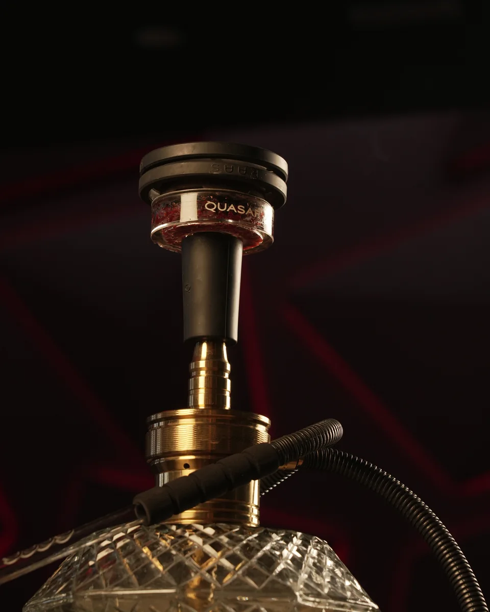 Close-up of a shisha head above a crystal base